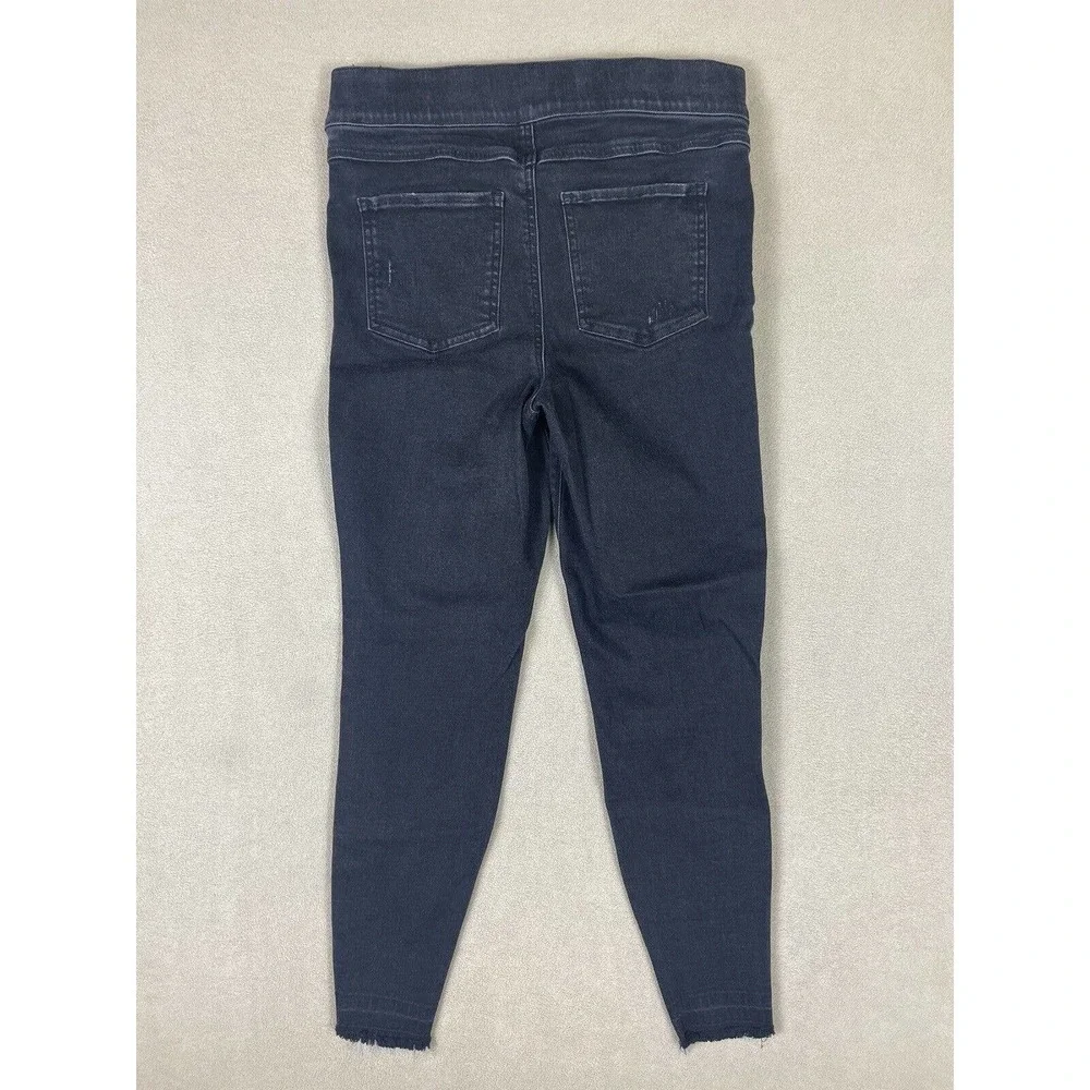 Spanx Distressed Skinny Jeans Womens M Black Mid Rise Pull On Elastic‎ Waist